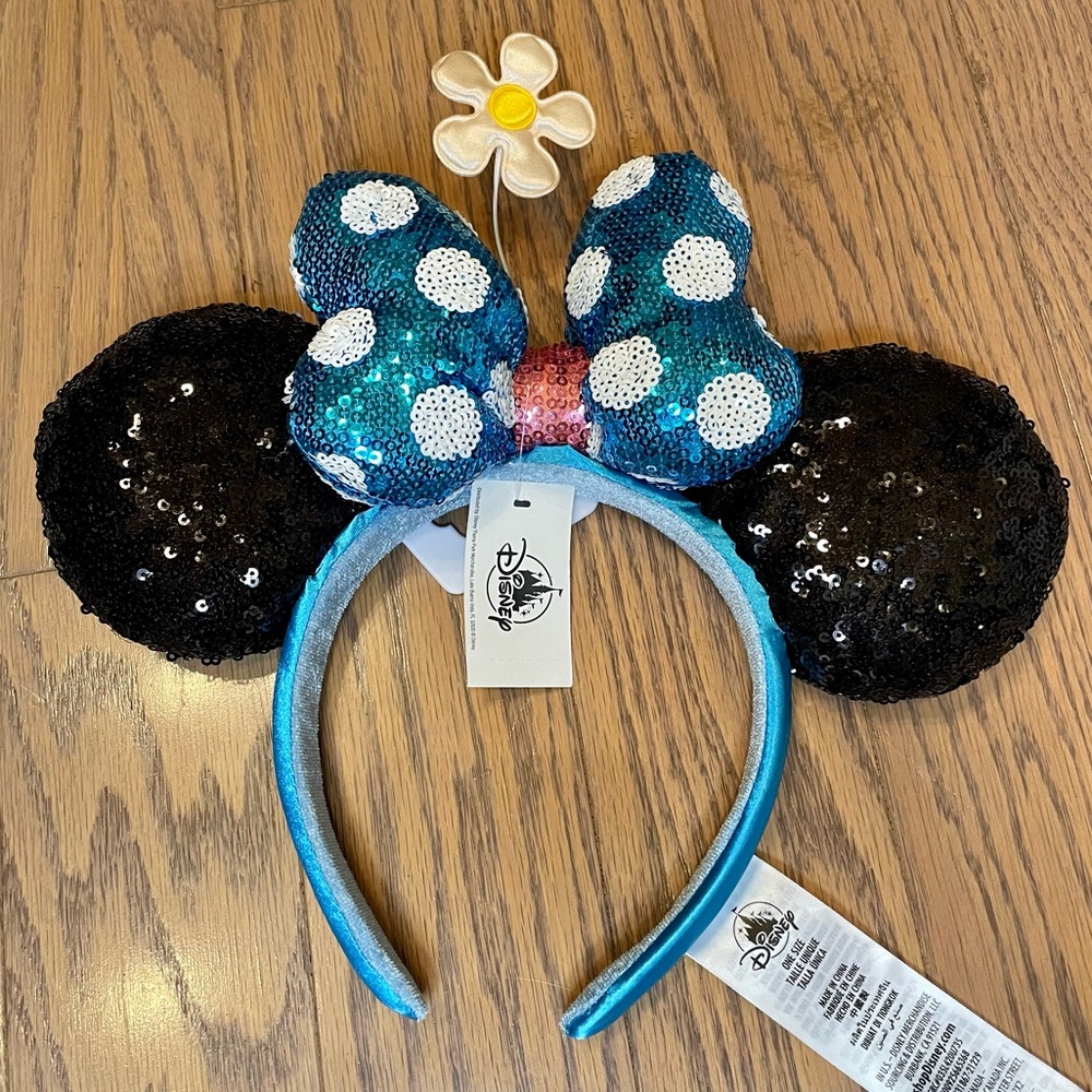 Disney Parks | Blue & White Polka Dot Bow Minnie Ears Headband